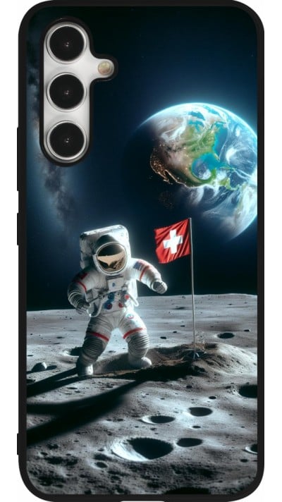 Coque Samsung Galaxy A54 5G - Silicone rigide noir Astro Suisse sur lune