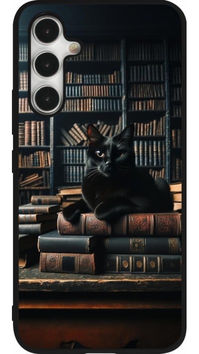 Samsung Galaxy A54 Case Hülle - Silikon schwarz Katze Bücher dunkel