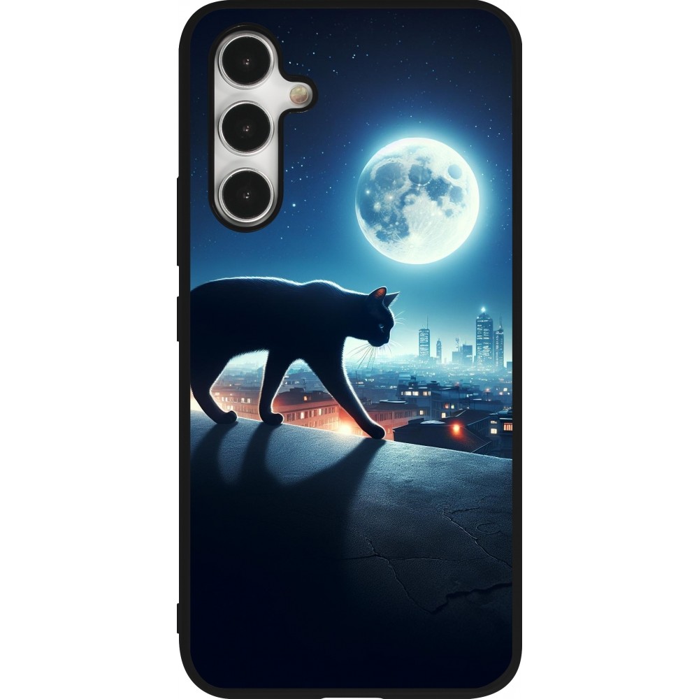 Samsung Galaxy A54 Case Hülle - Silikon schwarz Schwarze Katze unter dem Vollmond