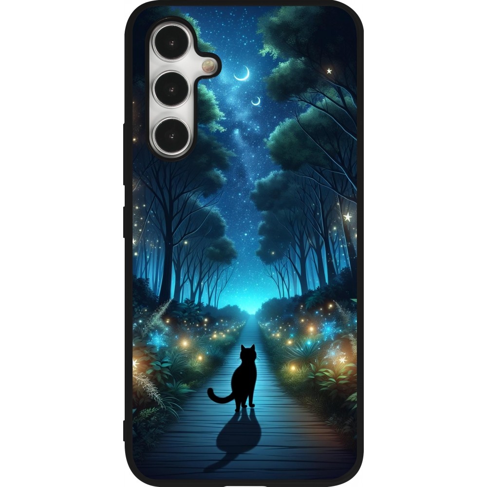 Samsung Galaxy A54 Case Hülle - Silikon schwarz Schwarze Katze Spaziergang