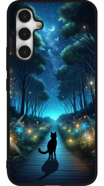 Coque Samsung Galaxy A54 5G - Silicone rigide noir Chat noir promenade