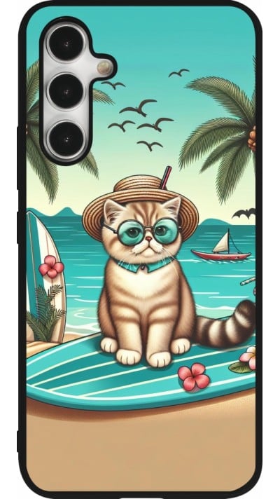 Coque Samsung Galaxy A54 5G - Silicone rigide noir Chat Surf Style