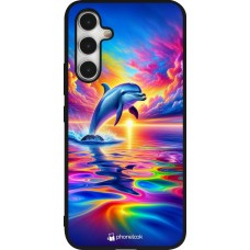 Coque Samsung Galaxy A54 5G - Silicone rigide noir Dauphin arc-en-ciel heureux