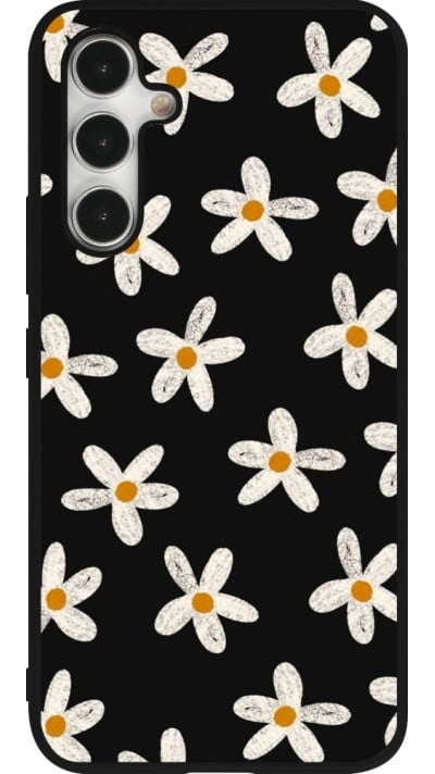 Coque Samsung Galaxy A54 5G - Silicone rigide noir Easter 2024 white on black flower