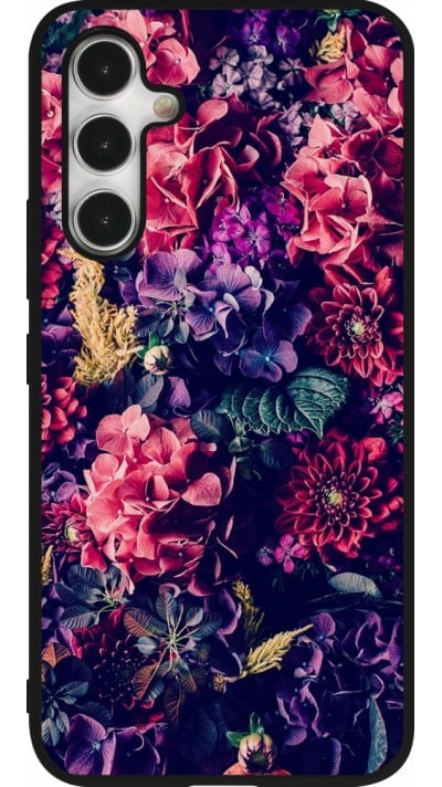 Coque Samsung Galaxy A54 5G - Silicone rigide noir Flowers Dark