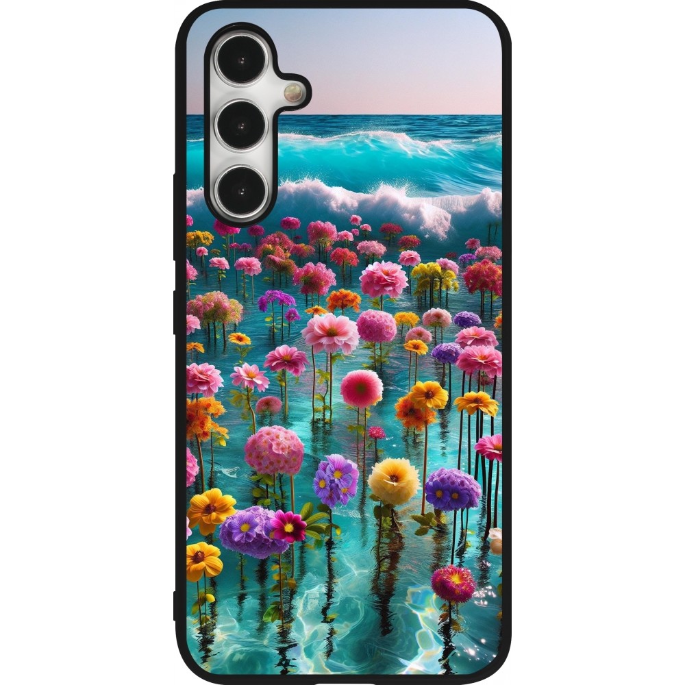 Coque Samsung Galaxy A54 5G - Silicone rigide noir Flower sea waves