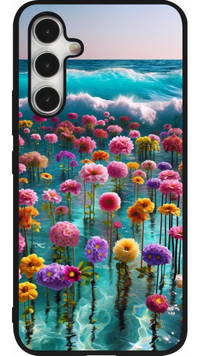 Coque Samsung Galaxy A54 5G - Silicone rigide noir Flower sea waves
