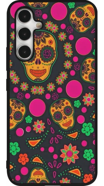 Samsung Galaxy A54 Case Hülle - Silikon schwarz Halloween 22 colorful mexican skulls