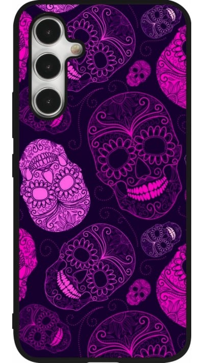 Coque Samsung Galaxy A54 5G - Silicone rigide noir Halloween 2023 pink skulls