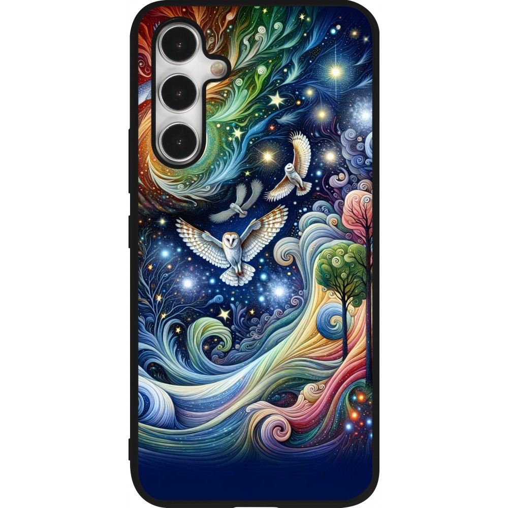 Coque Samsung Galaxy A54 5G - Silicone rigide noir hibou volant floral
