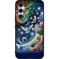 Coque Samsung Galaxy A54 5G - Silicone rigide noir hibou volant floral