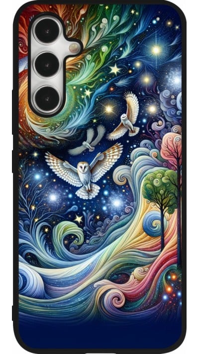 Coque Samsung Galaxy A54 5G - Silicone rigide noir hibou volant floral