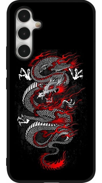Coque Samsung Galaxy A54 5G - Silicone rigide noir Japanese style Dragon Tattoo Red Black