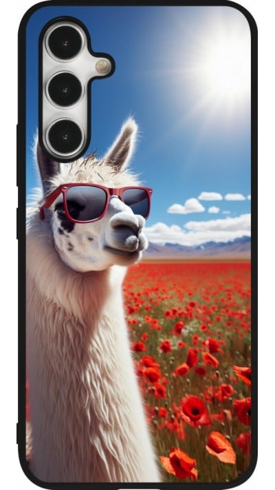 Samsung Galaxy A54 Case Hülle - Silikon schwarz Lama Chic in Mohnblume