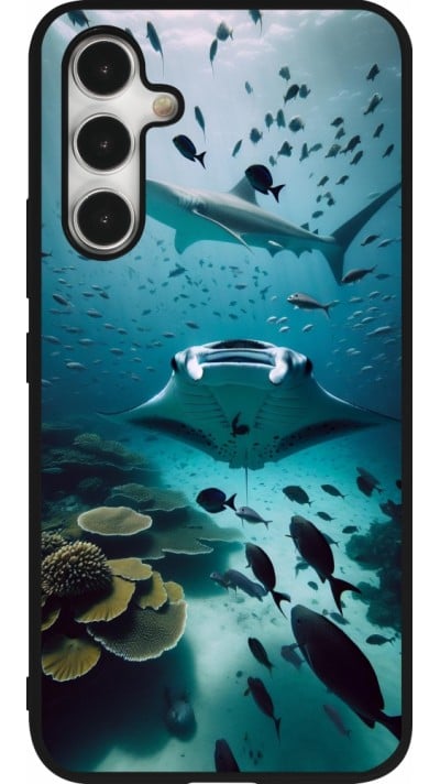 Coque Samsung Galaxy A54 5G - Silicone rigide noir Manta Lagon Nettoyage