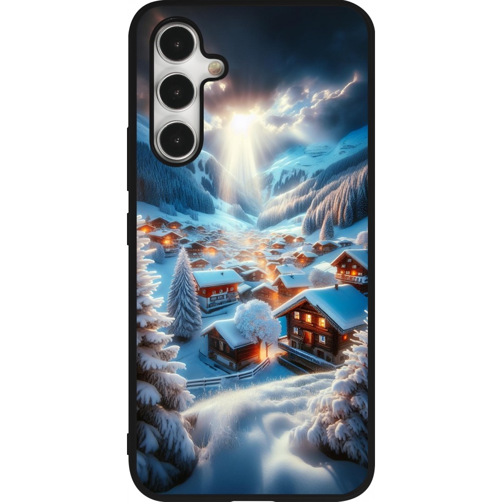 Coque Samsung Galaxy A54 5G - Silicone rigide noir Mont Neige Lumière