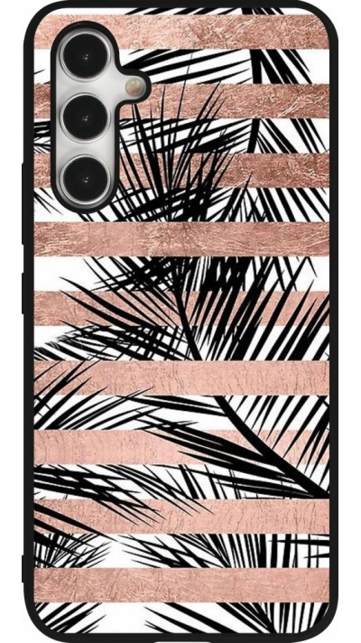 Samsung Galaxy A54 Case Hülle - Silikon schwarz Palm trees gold stripes