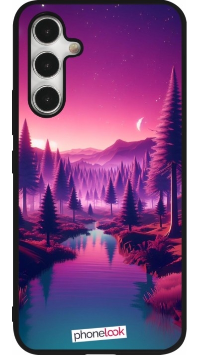 Samsung Galaxy A54 Case Hülle - Silikon schwarz Lila-rosa Landschaft