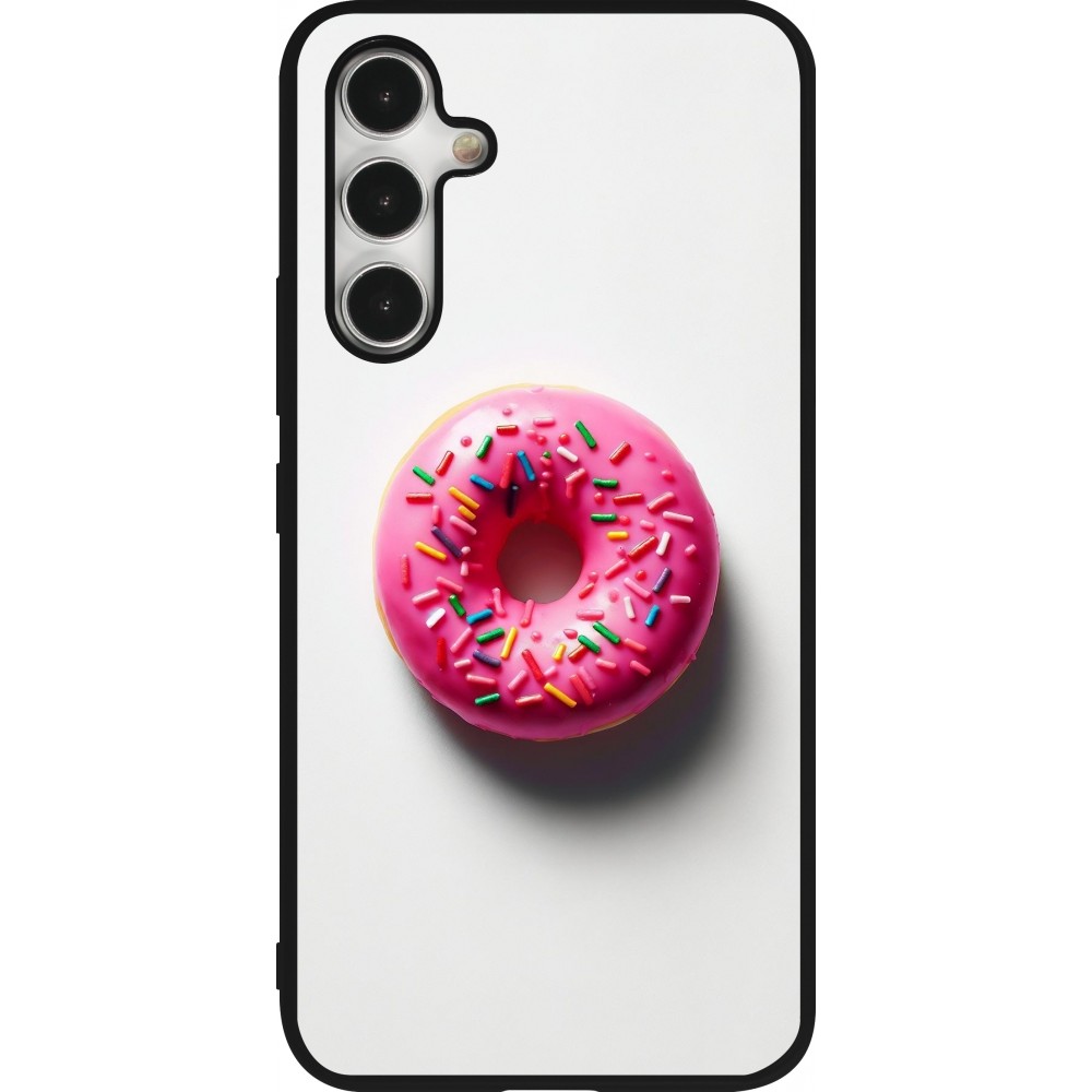 Samsung Galaxy A54 Case Hülle - Silikon schwarz Weisser Hintergrund, pinker Donut