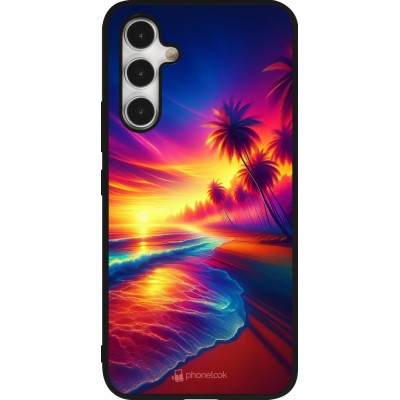 Coque Samsung Galaxy A54 5G - Silicone rigide noir Plage coucher soleil flashy