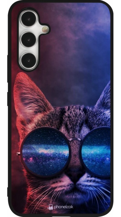 Samsung Galaxy A54 Case Hülle - Silikon schwarz Red Blue Cat Glasses