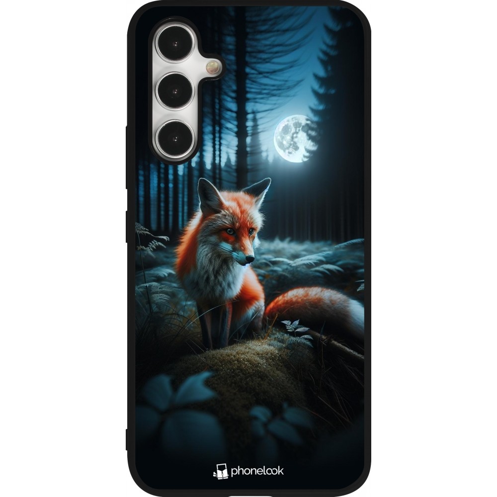 Coque Samsung Galaxy A54 5G - Silicone rigide noir Renard lune forêt