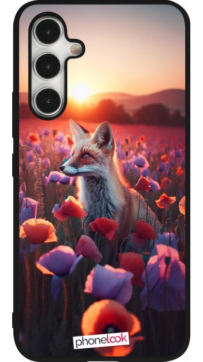Samsung Galaxy A54 Case Hülle - Silikon schwarz Purpurroter Fuchs bei Dammerung