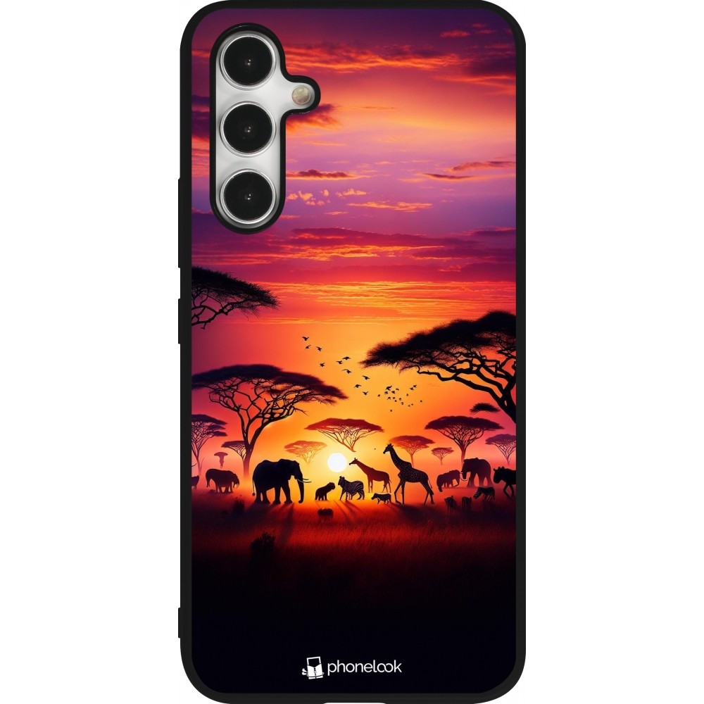Samsung Galaxy A54 Case Hülle - Silikon schwarz Safari Sonnenuntergang Wildtiere