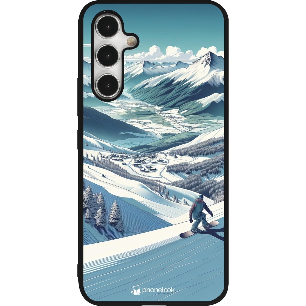 Samsung Galaxy A54 Case Hülle - Silikon schwarz Snowboarder Berg