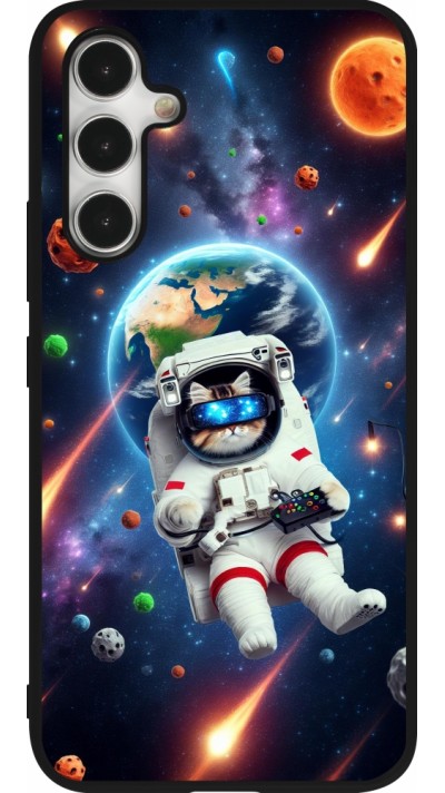 Samsung Galaxy A54 Case Hülle - Silikon schwarz VR SpaceCat Odyssee