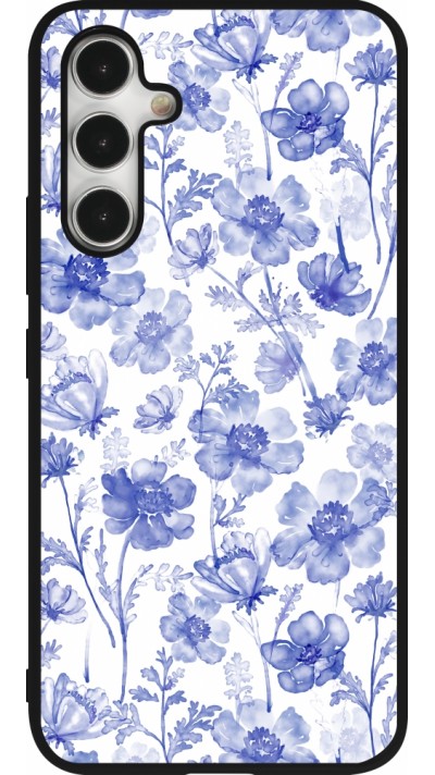 Samsung Galaxy A54 Case Hülle - Silikon schwarz Spring 23 watercolor blue flowers