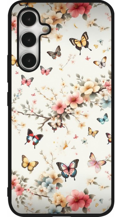 Coque Samsung Galaxy A54 5G - Silicone rigide noir Spring 25 Papillons Légers
