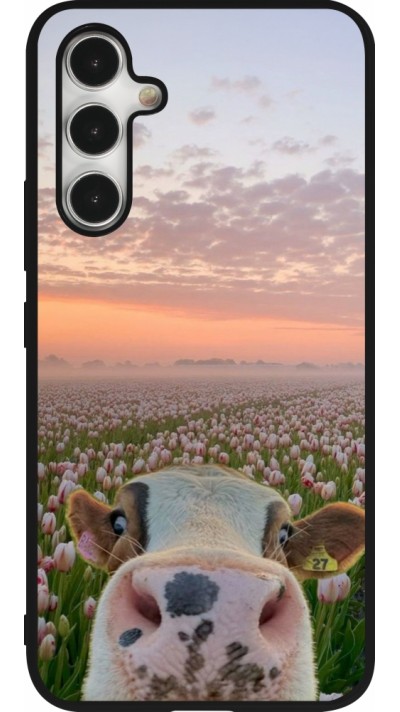 Coque Samsung Galaxy A54 5G - Silicone rigide noir Cow with tulips 2026