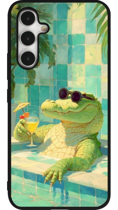 Samsung Galaxy A54 Case Hülle - Silikon schwarz Crocodile in the swimming pool Summer 2026