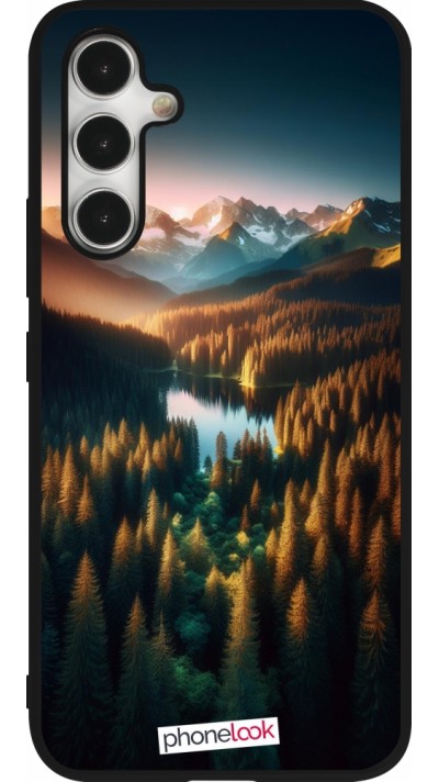 Samsung Galaxy A54 Case Hülle - Silikon schwarz Sonnenuntergang Waldsee