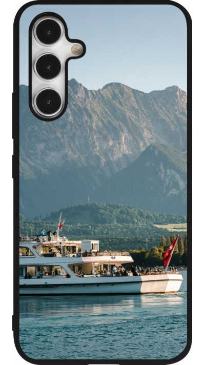 Coque Samsung Galaxy A54 5G - Silicone rigide noir Fête Nationale Suisse Bateau Leman