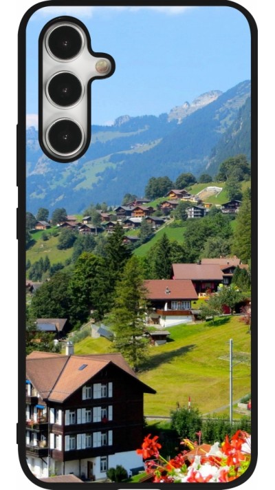 Coque Samsung Galaxy A54 5G - Silicone rigide noir Fête Nationale Suisse Paysage