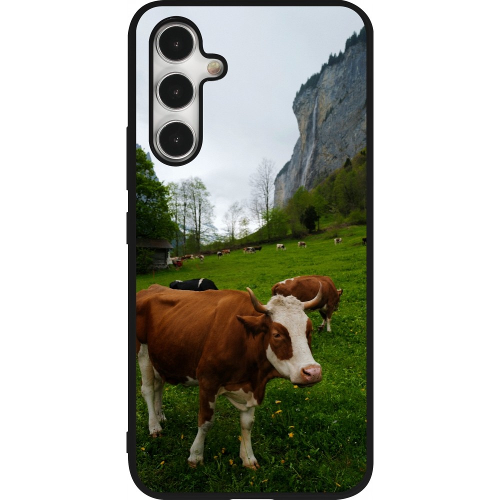 Coque Samsung Galaxy A54 5G - Silicone rigide noir Fête Nationale Suisse Vaches