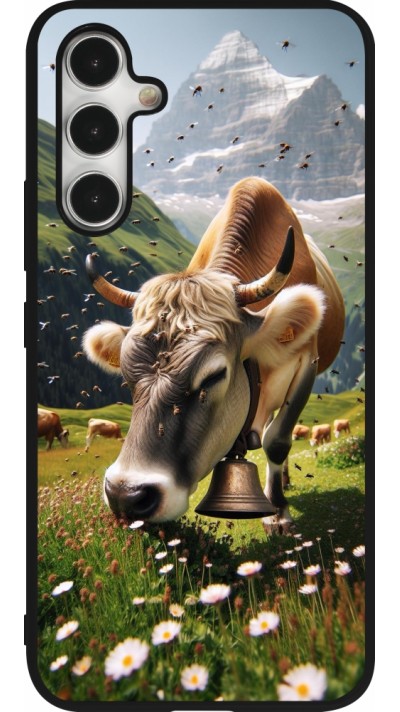 Coque Samsung Galaxy A54 5G - Silicone rigide noir Vache montagne Valais