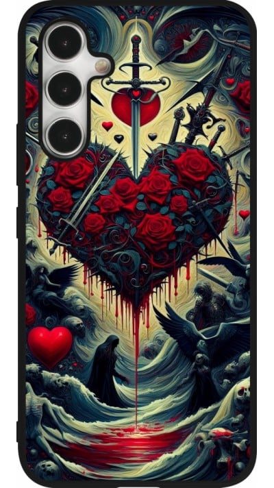 Coque Samsung Galaxy A54 5G - Silicone rigide noir Dark Love Coeur Sang