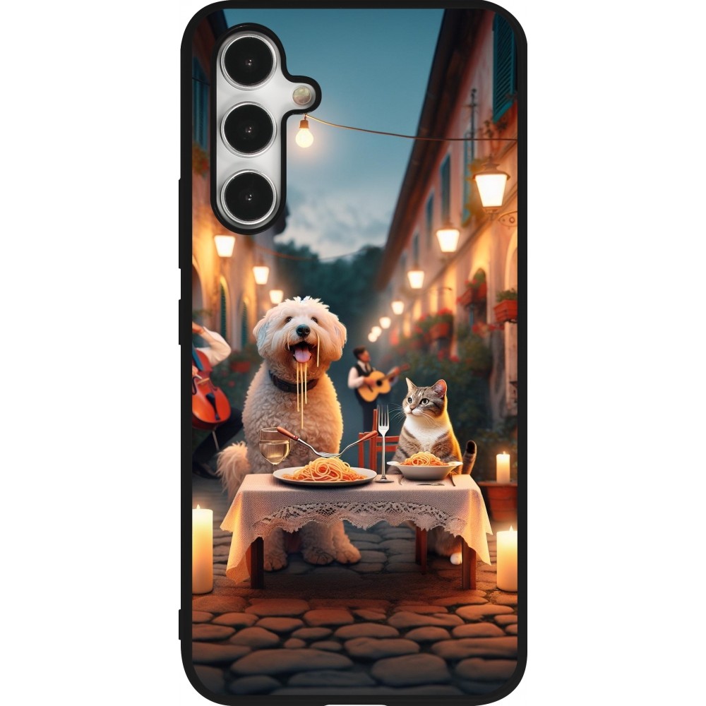 Samsung Galaxy A54 Case Hülle - Silikon schwarz Valentin 2024 Hund & Katze Kerzenlicht