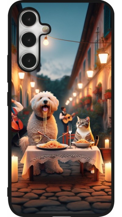 Samsung Galaxy A54 Case Hülle - Silikon schwarz Valentin 2024 Hund & Katze Kerzenlicht