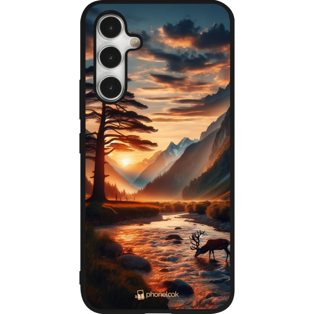 Coque Samsung Galaxy A54 5G - Silicone rigide noir Valley Sunset Deer Tree
