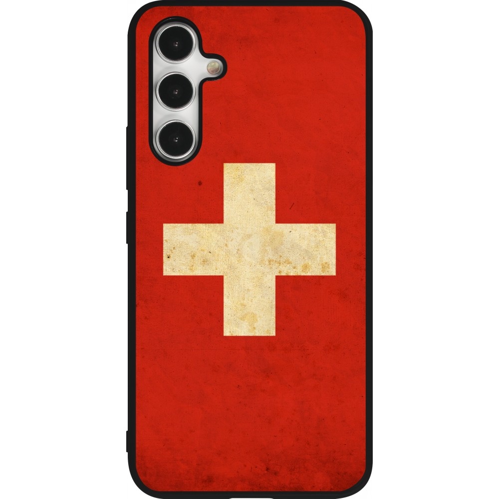 Samsung Galaxy A54 Case Hülle - Silikon schwarz Vintage Flag SWISS