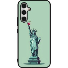 Coque Samsung Galaxy A54 5G - Silicone rigide noir Wine Statue de la liberté avec un verre de vin
