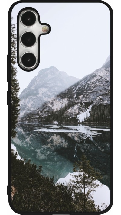 Samsung Galaxy A54 Case Hülle - Silikon schwarz Winter 22 snowy mountain and lake