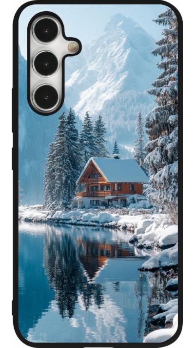 Coque Samsung Galaxy A54 5G - Silicone rigide noir Winter 25 Winter house forest day