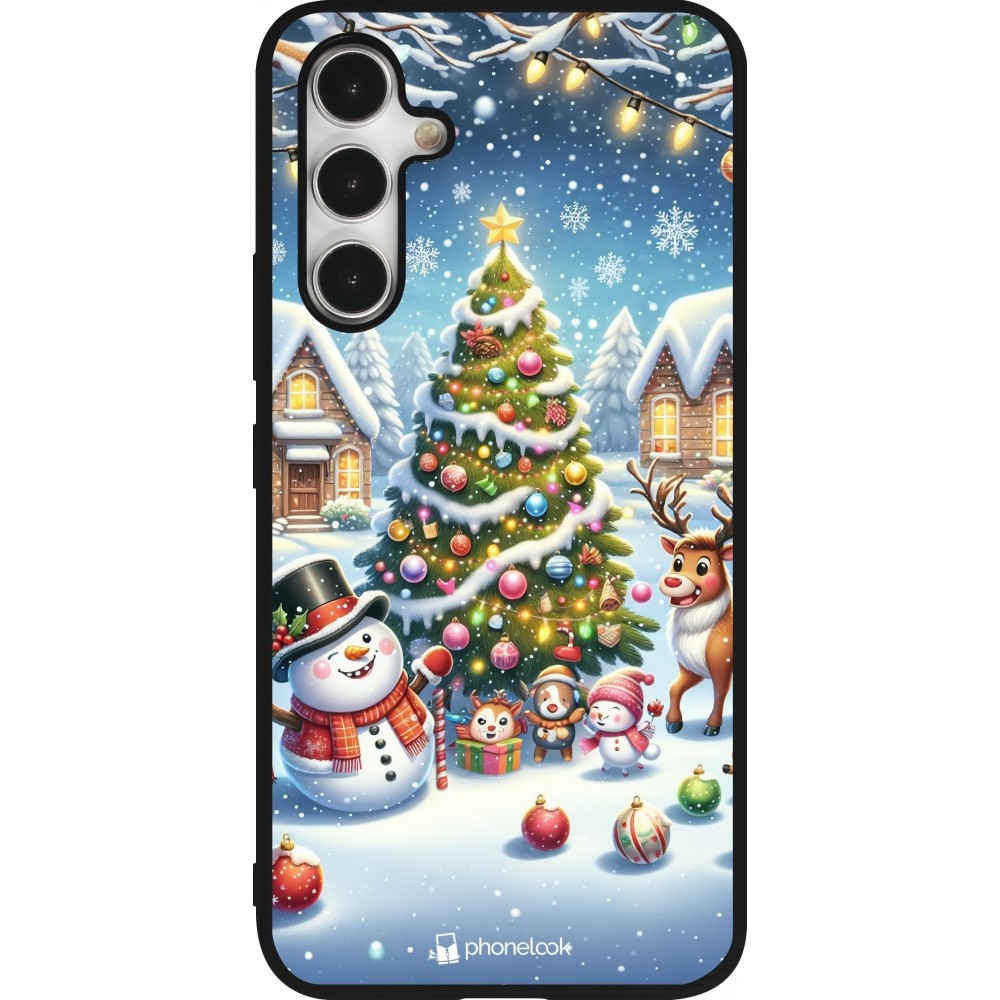 Samsung Galaxy A54 Case Hülle - Silikon schwarz Weihnachten 2023 Schneemann und Tannenbaum