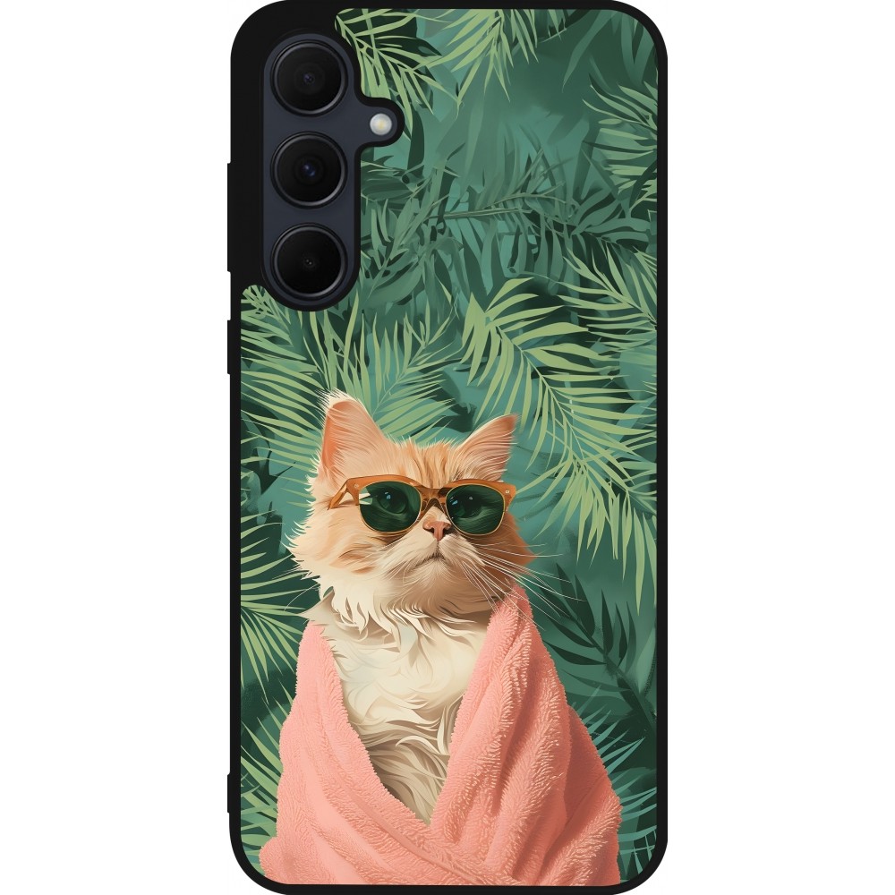 Samsung Galaxy A55 5G Case Hülle - Silikon schwarz Cat Summer Palms