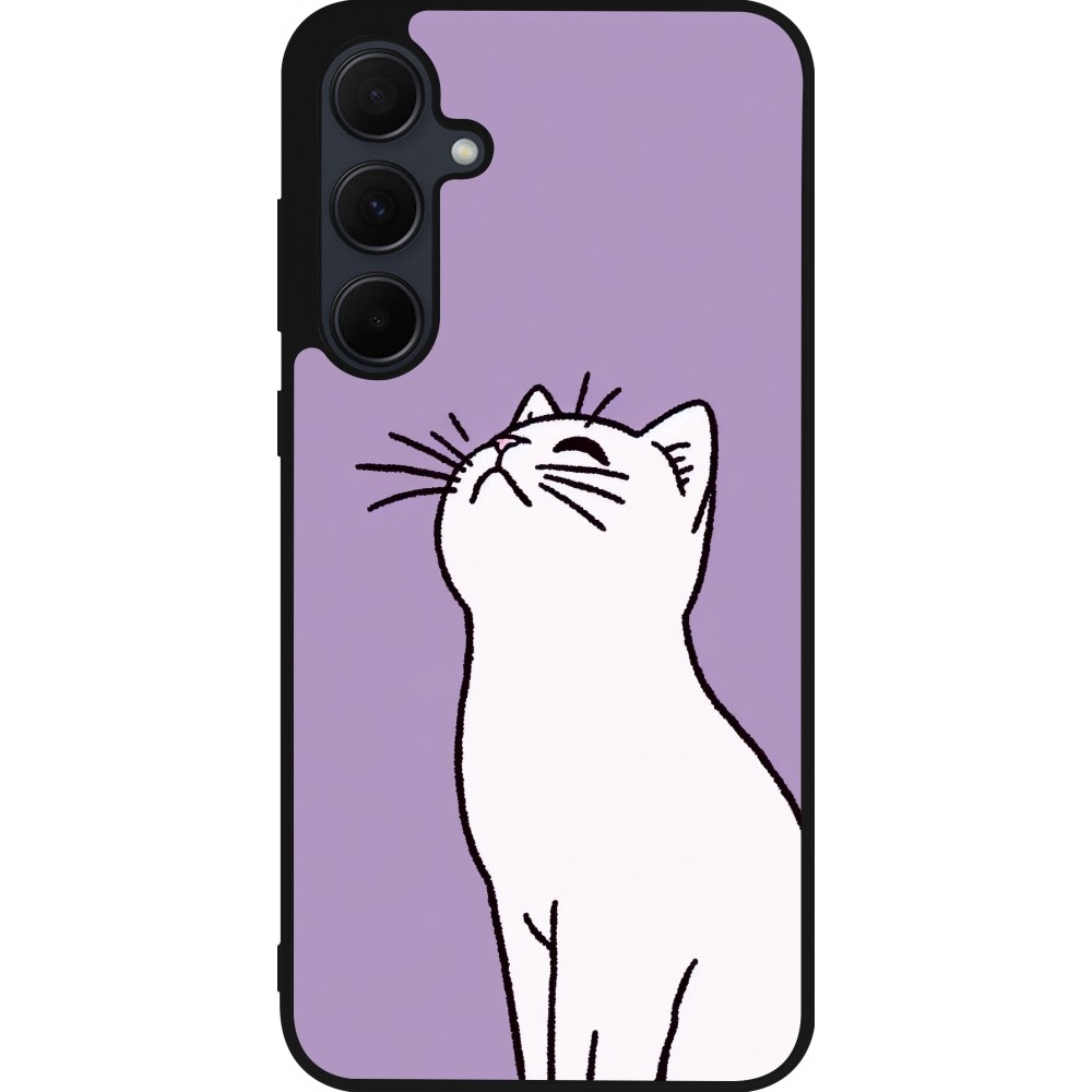 Coque Samsung Galaxy A55 5G - Silicone rigide noir Chat sur fond violet